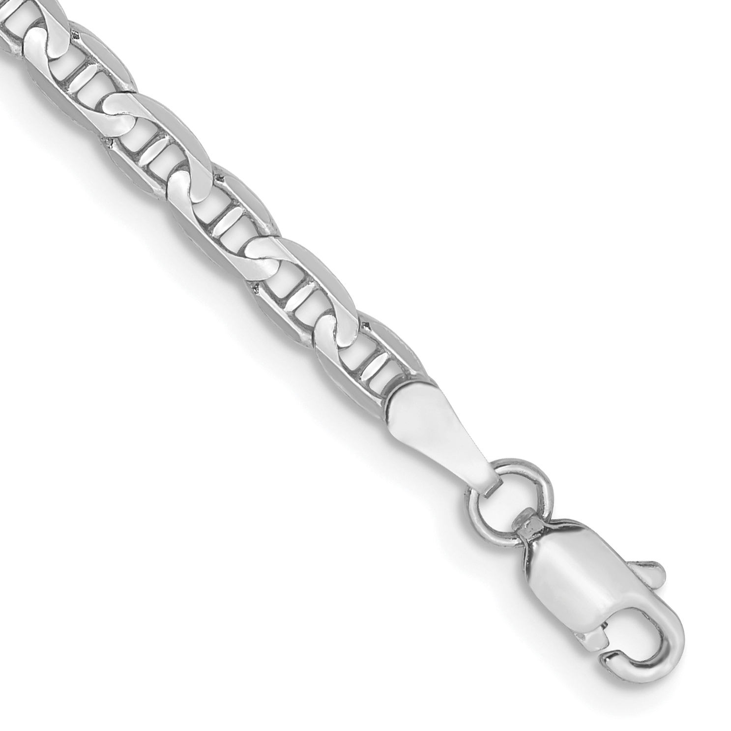14K White Gold 7 inch 3mm Concave Anchor with Lobster Clasp Bracelet (WCA080-7)