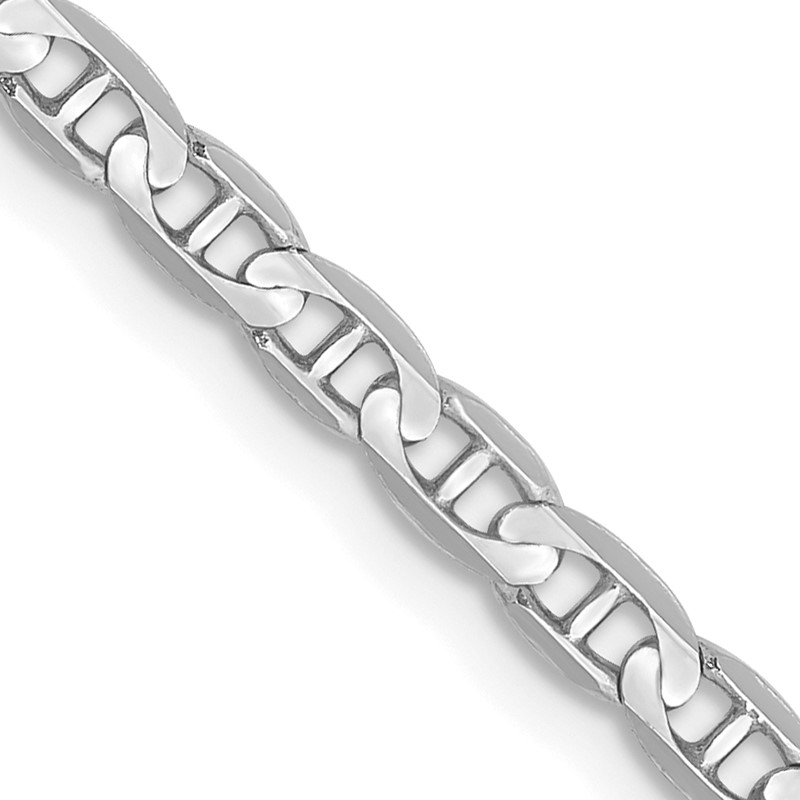 14K White Gold 16 inch 3mm Concave Anchor with Lobster Clasp Chain