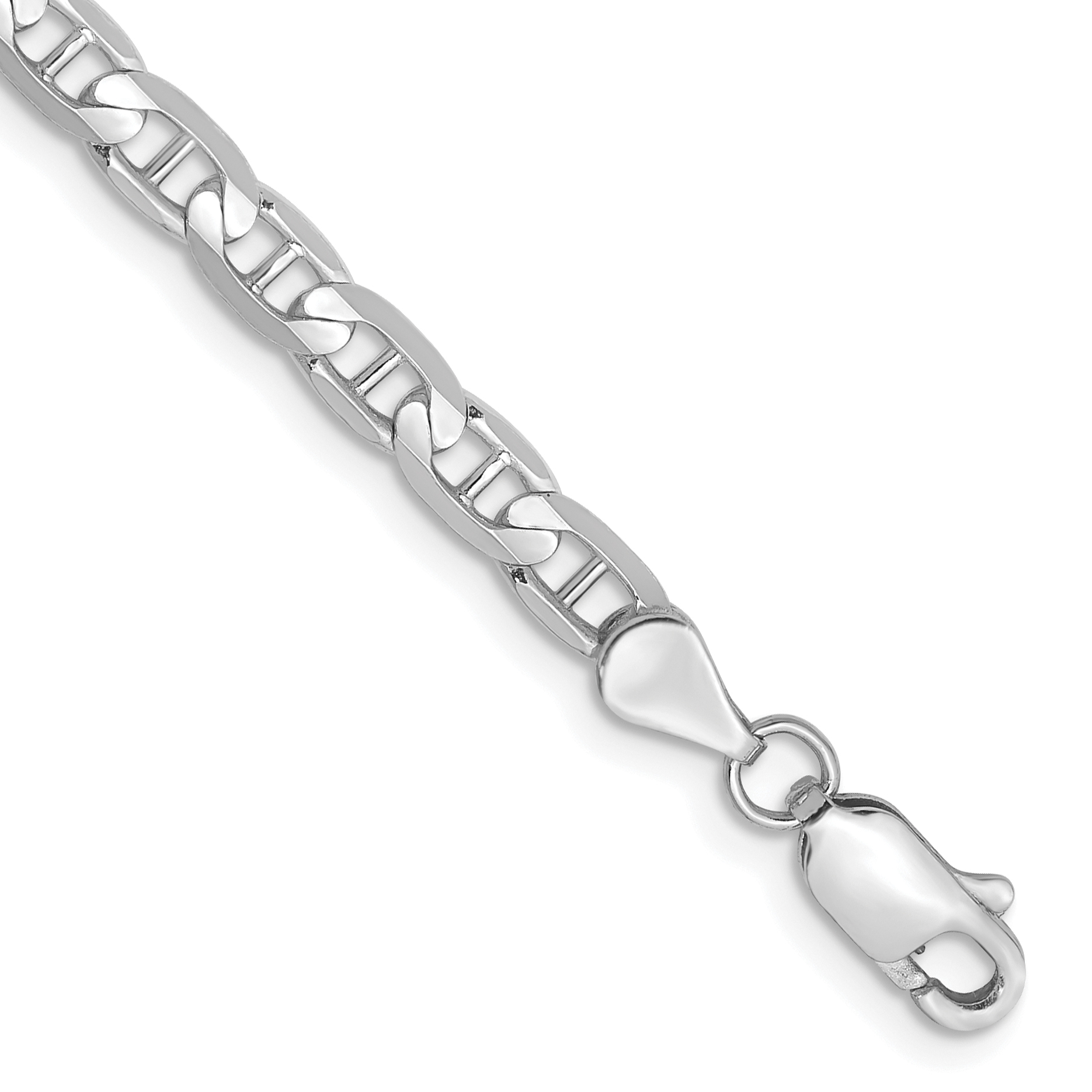 14K White Gold 8 inch 3.75mm Concave Anchor with Lobster Clasp Bracelet (WCA100-8)