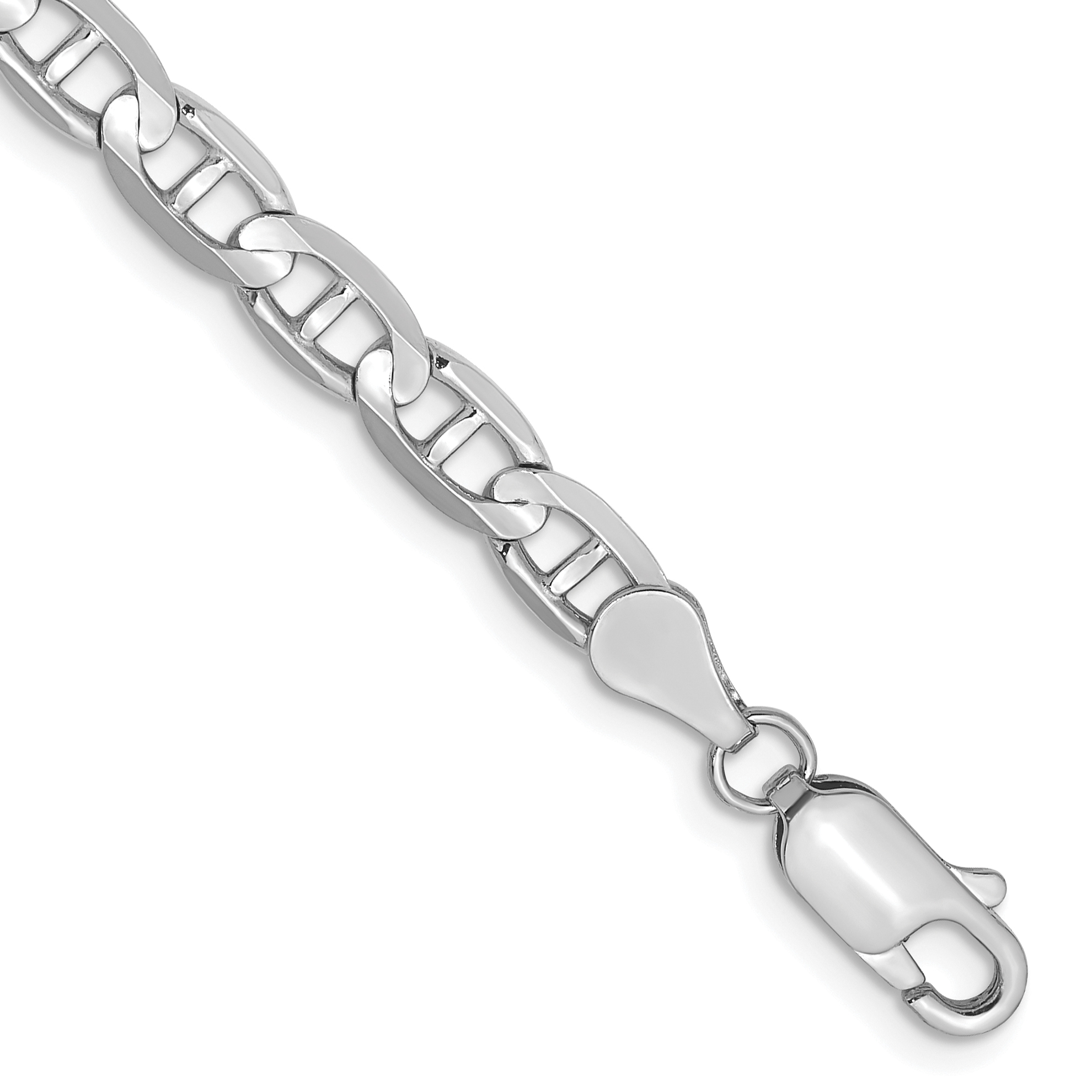14K White Gold 8 inch 4.5mm Concave Anchor with Lobster Clasp Bracelet (WCA120-8)