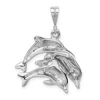 14K White Gold Polished Three Dolphin Charm view 3