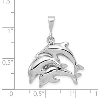 14K White Gold Polished Three Dolphin Charm view 4