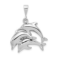 14K White Gold Polished Three Dolphin Charm view 1