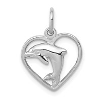 14K White Gold Dolphin in Heart Charm view 1