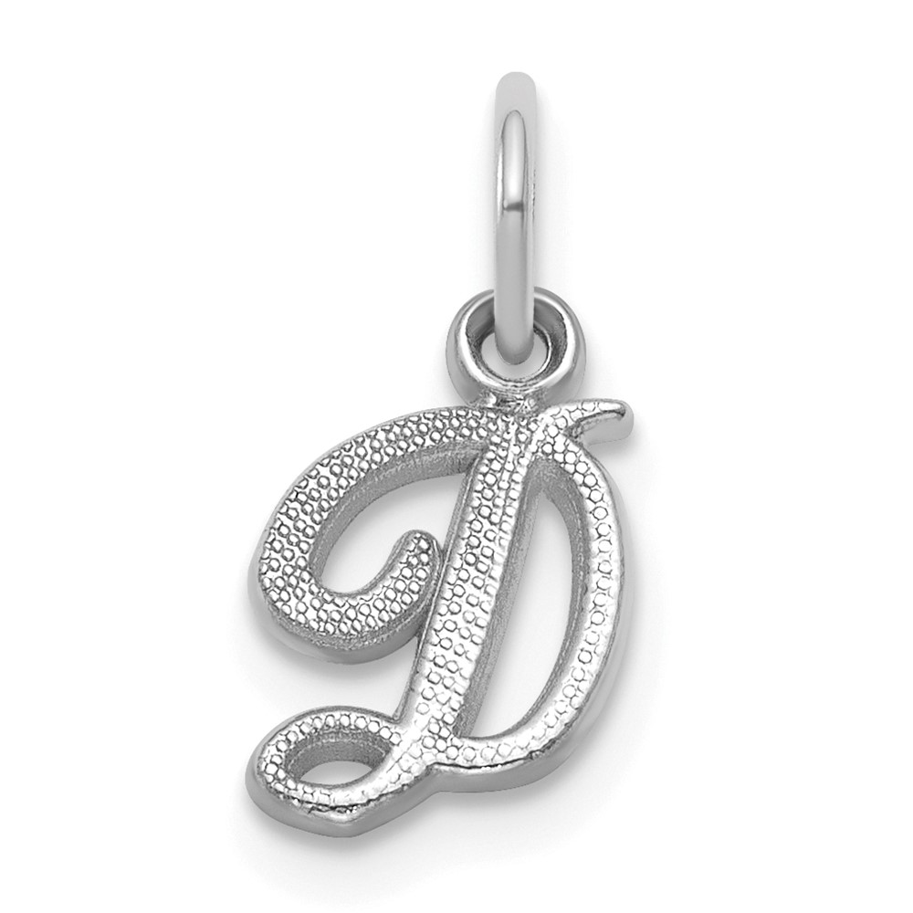 14KW White Gold Casted Script Letter D Initial Charm
