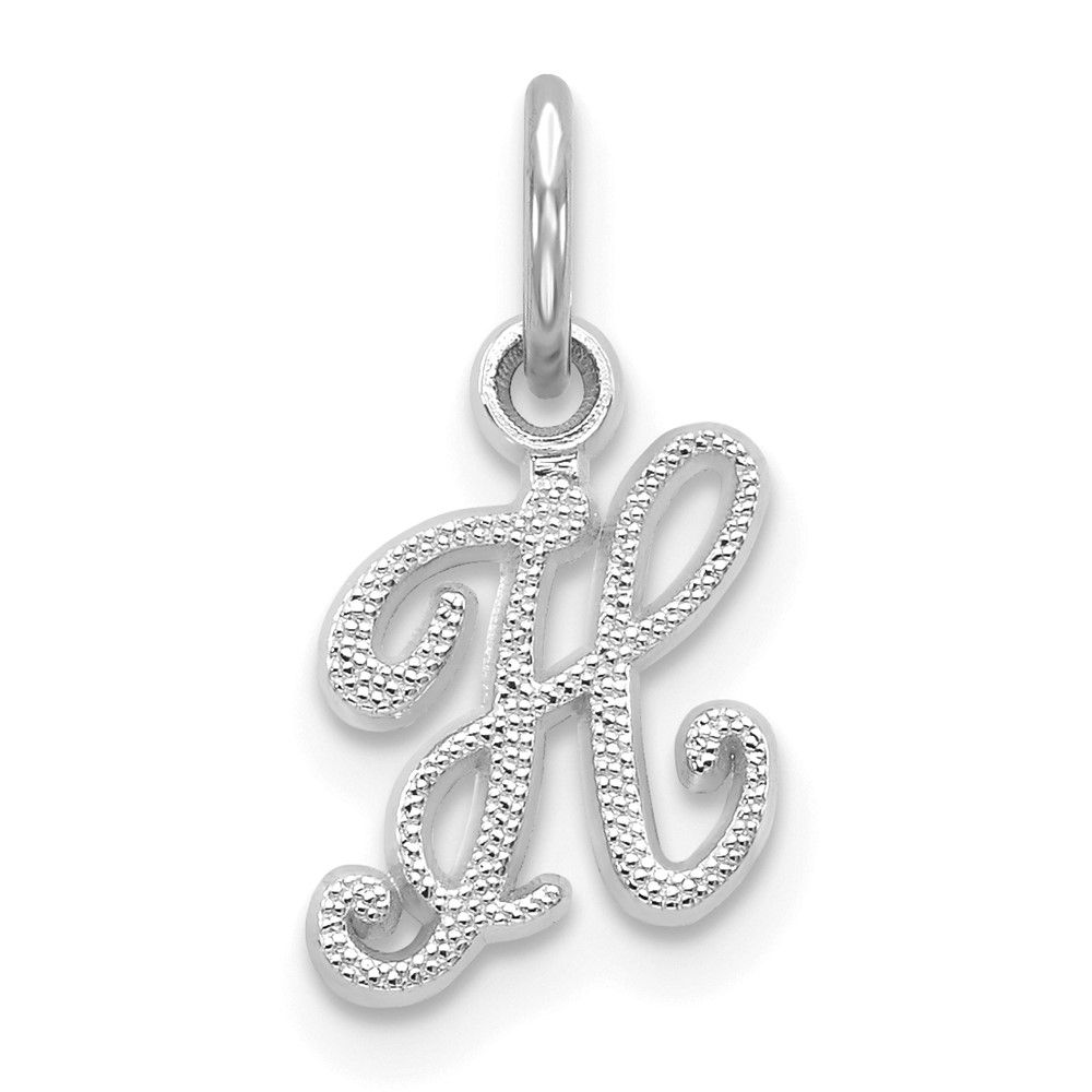 14KW White Gold Casted Script Letter H Initial Charm