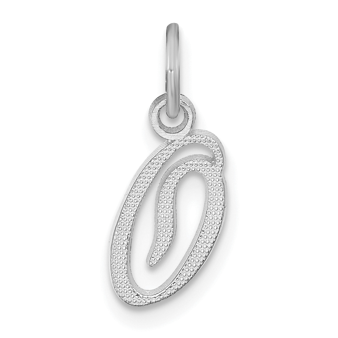 14KW White Gold Casted Script Letter O Initial Charm (WCH138-O)