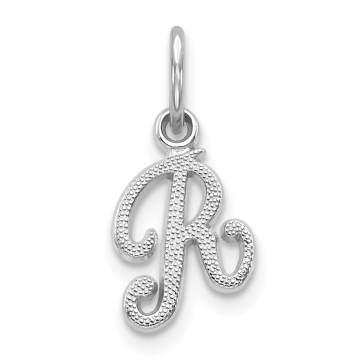 14KW White Gold Casted Script Letter R Initial Charm (WCH138-R)