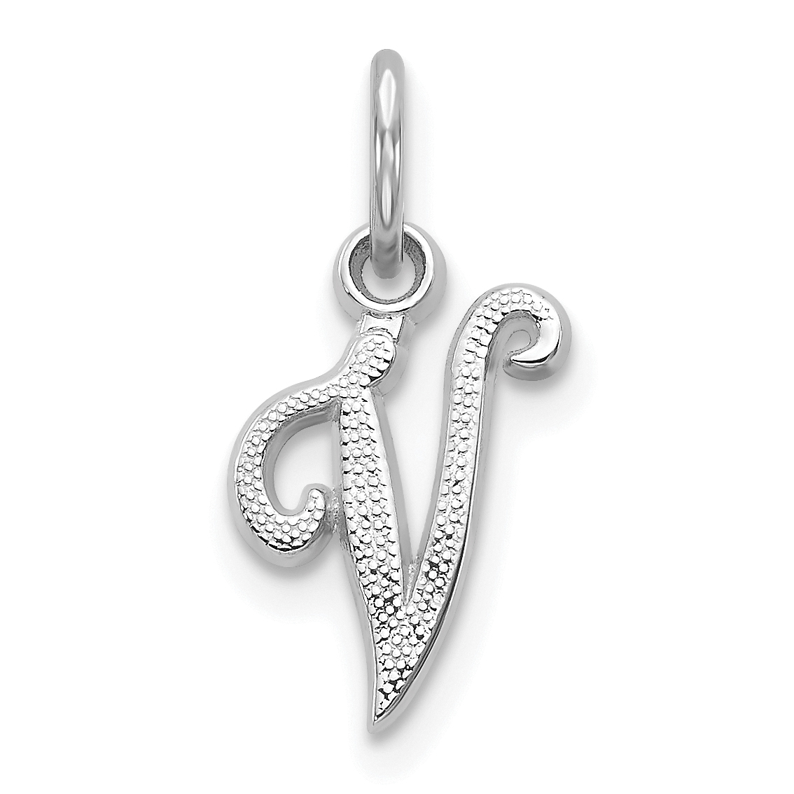 14KW White Gold Casted Script Letter V Initial Charm (WCH138-V)