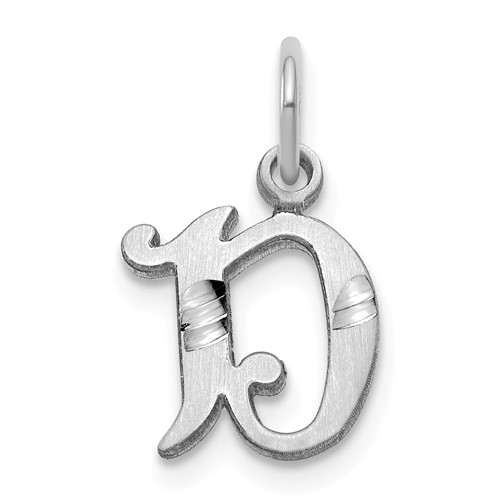 14K White Gold Diamond-cut Letter D Initial Charm