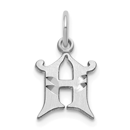 14K White Gold Diamond-cut Letter H Initial Charm