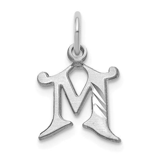 14K White Gold Diamond-cut Letter M Initial Charm