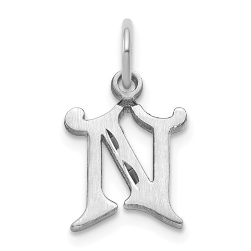 14K White Gold Diamond-cut Letter N Initial Charm
