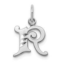 14K White Gold Diamond-cut Letter R Initial Charm view 1