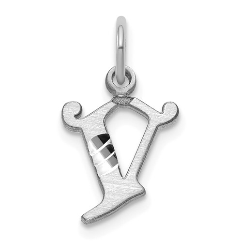 14K White Gold Diamond-cut Letter V Initial Charm