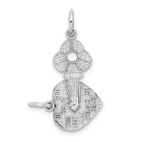 14K White Gold Polished 2-Piece Break-Apart HE Who Holds the Key Can Unlock MY Heart Charm view 3