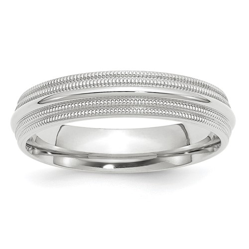 14K White Gold 5mm Double Milgrain Comfort Fit Wedding Band, Size 7