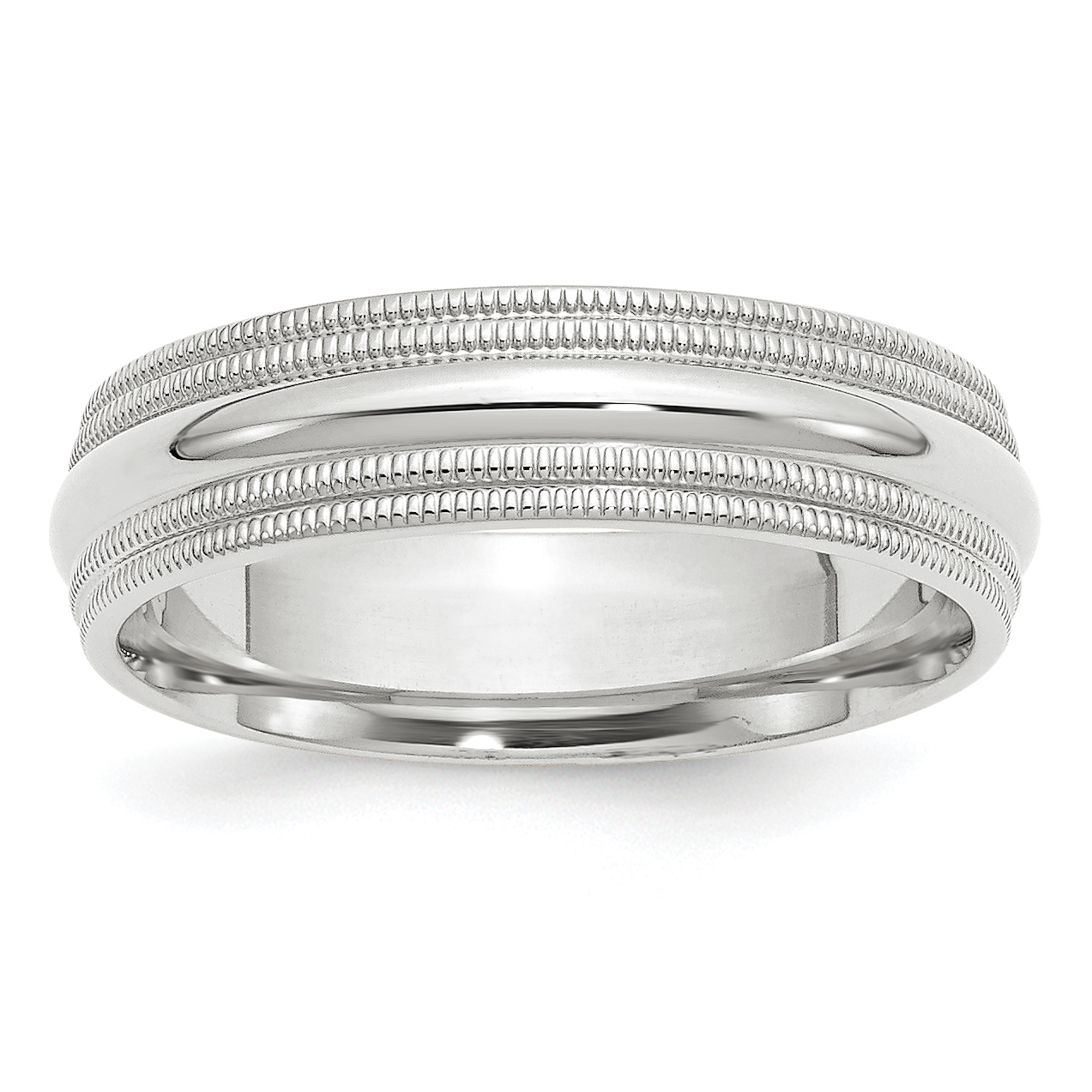 10k White Gold 6mm Double Milgrain Comfort Fit Wedding Band Size 10 (1WDMC060-10)