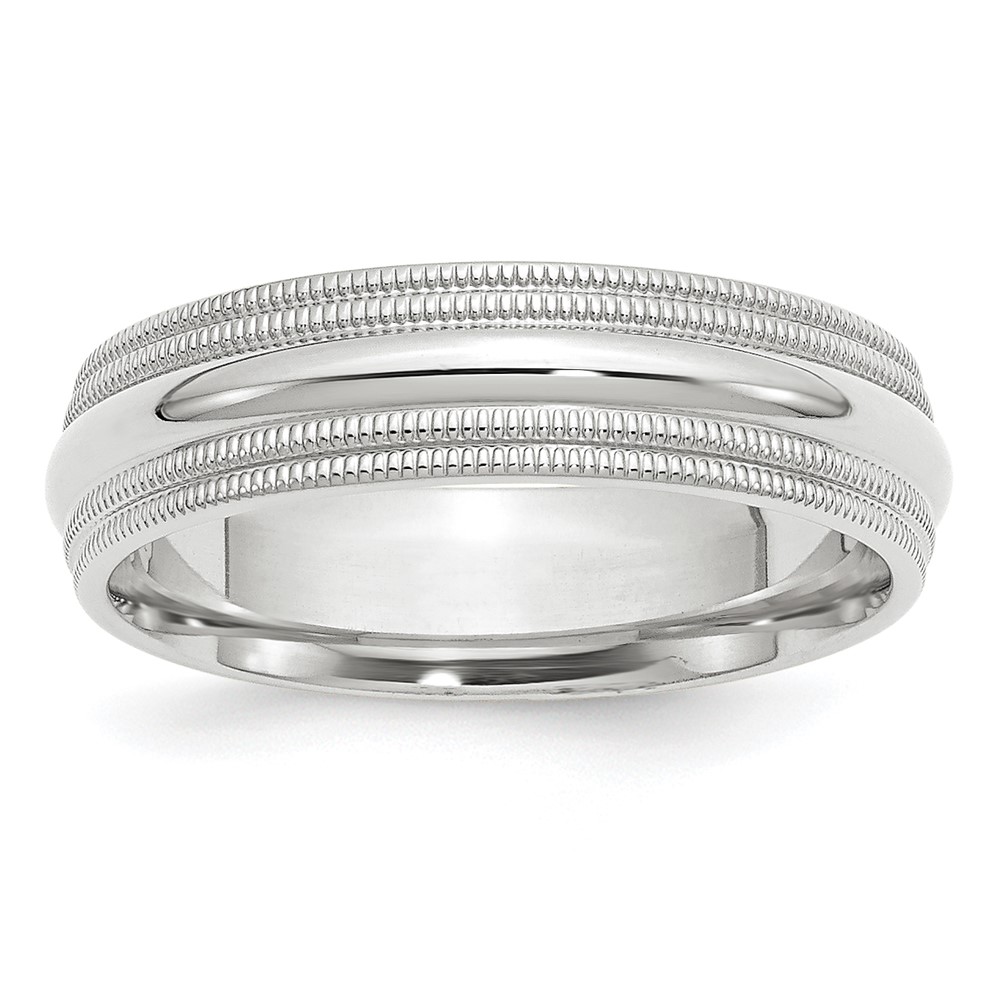 14K White Gold 6mm Double Milgrain Comfort Fit Wedding Band