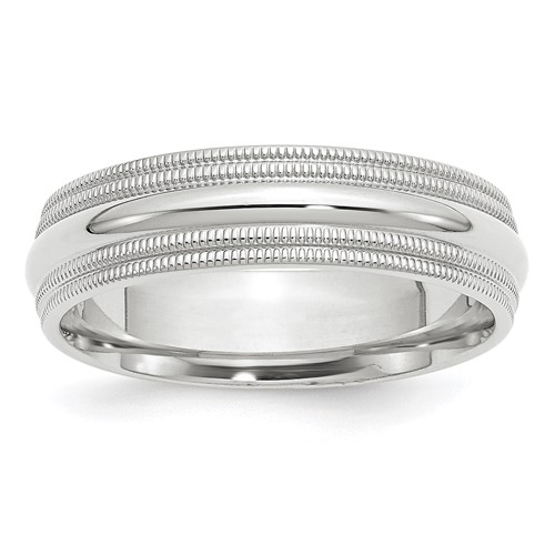 10K White Gold 6mm Double Milgrain Comfort Fit Wedding Band, Size 7