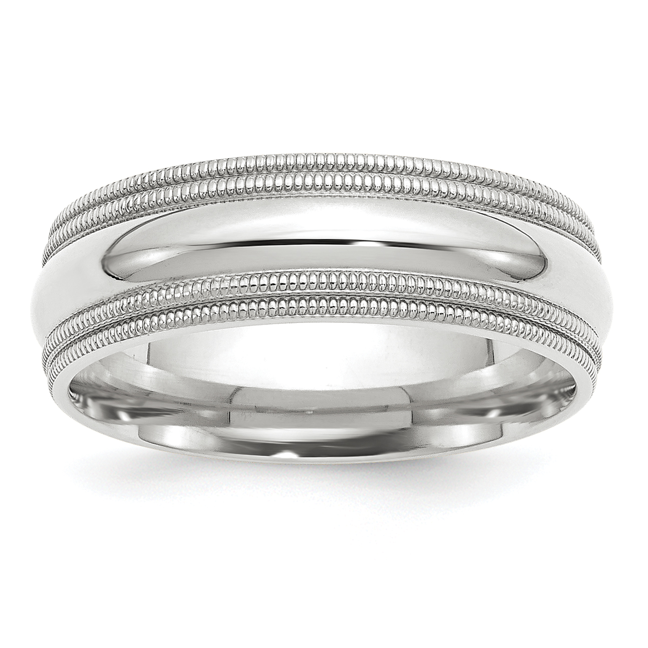 10k White Gold 7mm Double Milgrain Comfort Fit Wedding Band Size 10 (1WDMC070-10)