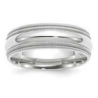 14K White Gold 7mm Double Milgrain Comfort Fit Wedding Band - Size 8 view 1