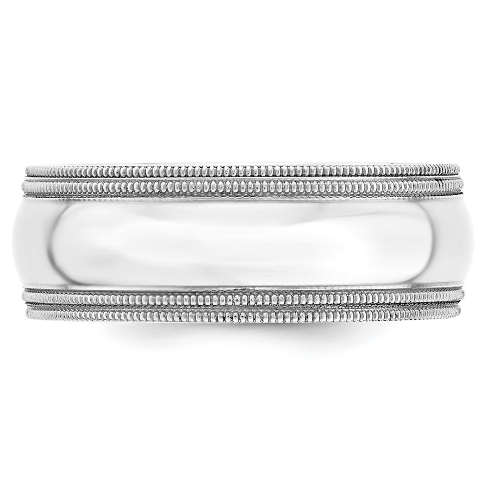 14k White Gold 8mm Double Milgrain Comfort Fit Wedding Band Size 6.5 (WDMC080-6.5)