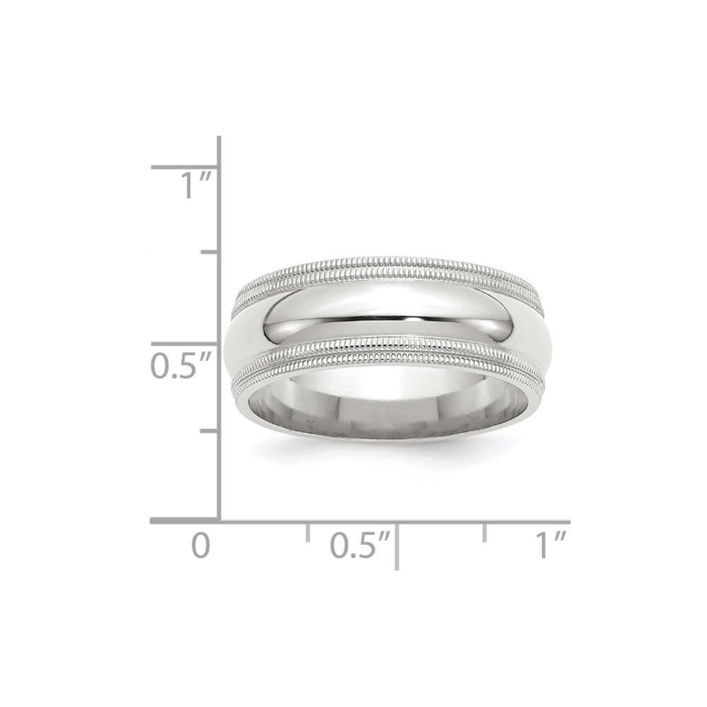 14k White Gold 8mm Double Milgrain Comfort Fit Wedding Band Size 6.5 (WDMC080-6.5)