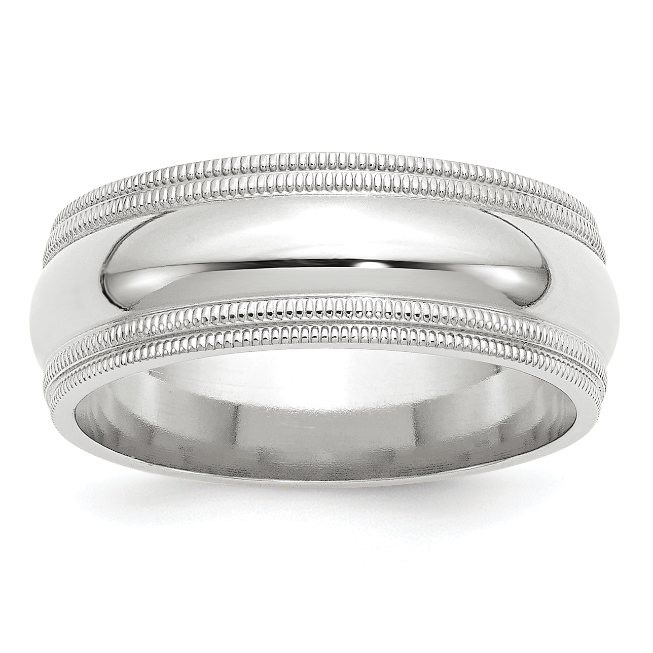 14k White Gold 8mm Double Milgrain Comfort Fit Wedding Band Size 5 (WDMC080-5)
