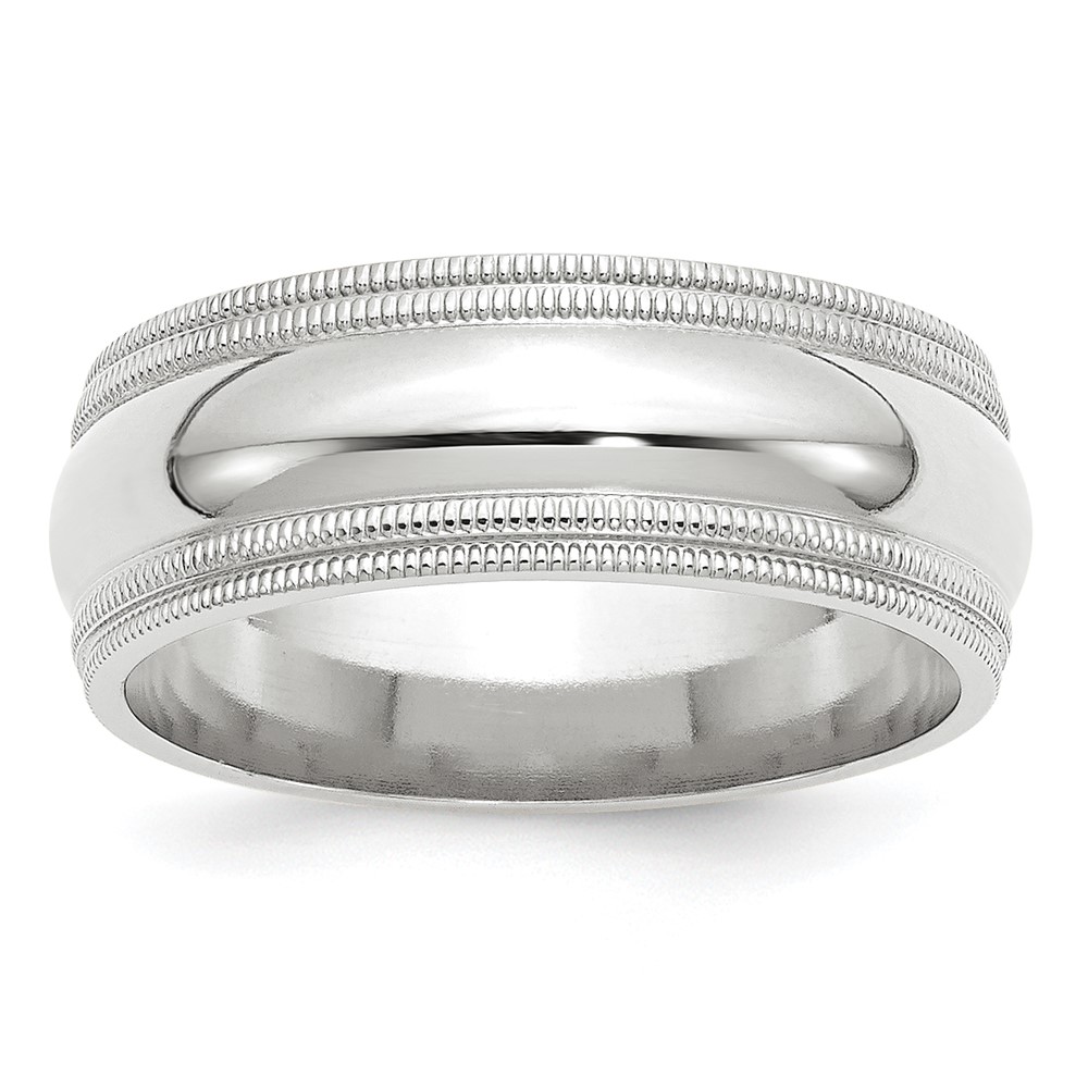 14k White Gold 8mm Double Milgrain Comfort Fit Wedding Band Size 5 (WDMC080-5)