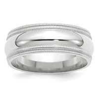 14K White Gold 8mm Double Milgrain Comfort Fit Wedding Band view 1