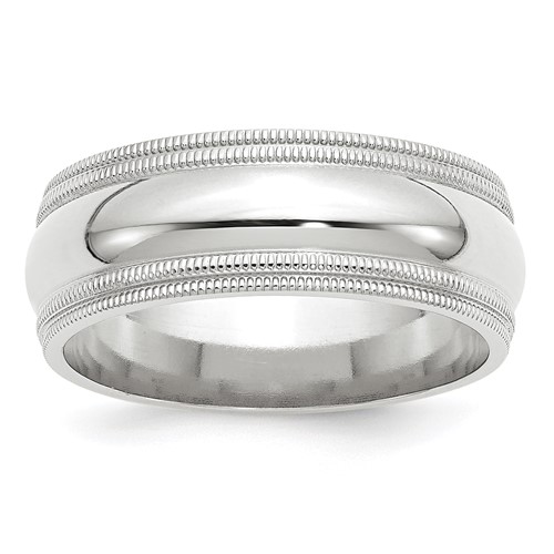 14K White Gold 8mm Double Milgrain Comfort Fit Wedding Band, Size 4