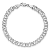 14K White Gold 6mm Solid Double Link Charm Bracelet - 7in view 3