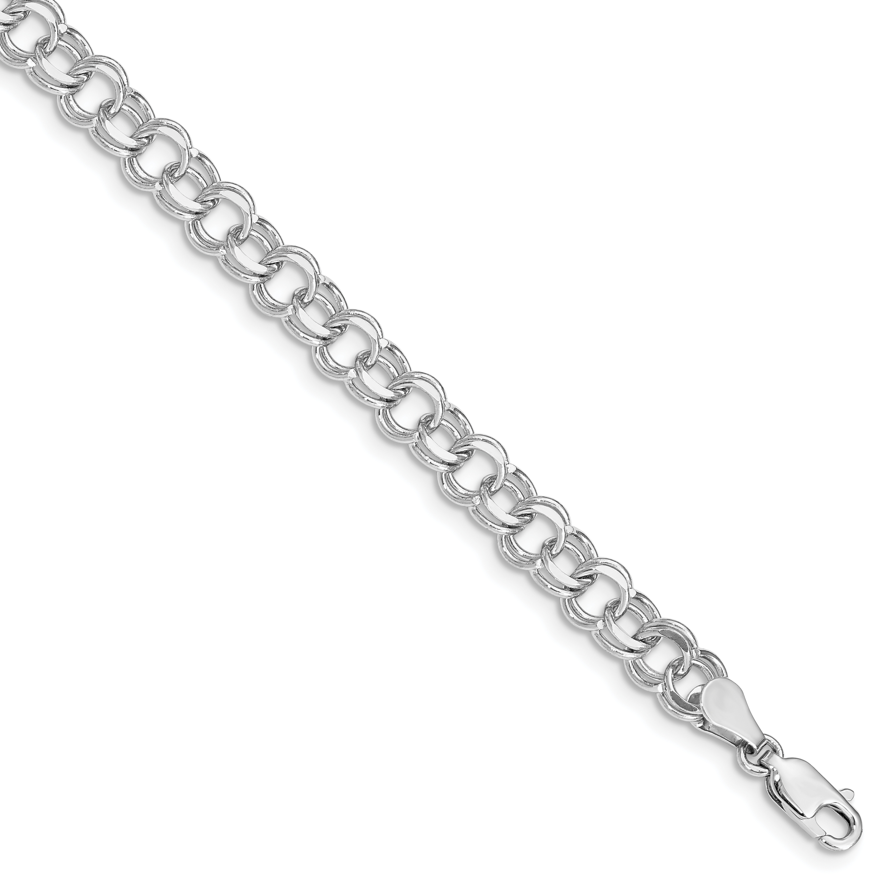 14k White Gold 6mm Solid Double Link 8 inch Charm Bracelet (WDO503-8)