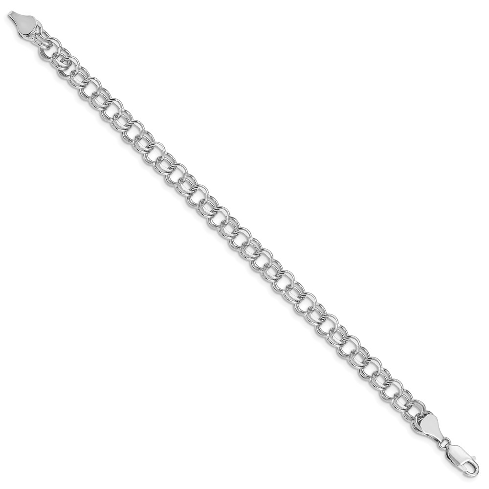14k White Gold 7.5mm Solid Double Link 7 inch Charm Bracelet (WDO504-7)