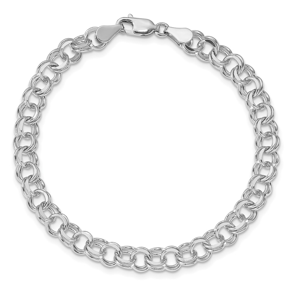 14k White Gold 7.5mm Solid Double Link 7 inch Charm Bracelet (WDO504-7)