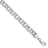 14K White Gold 6.5mm Solid Double Link 7 Inch Charm Bracelet view 1