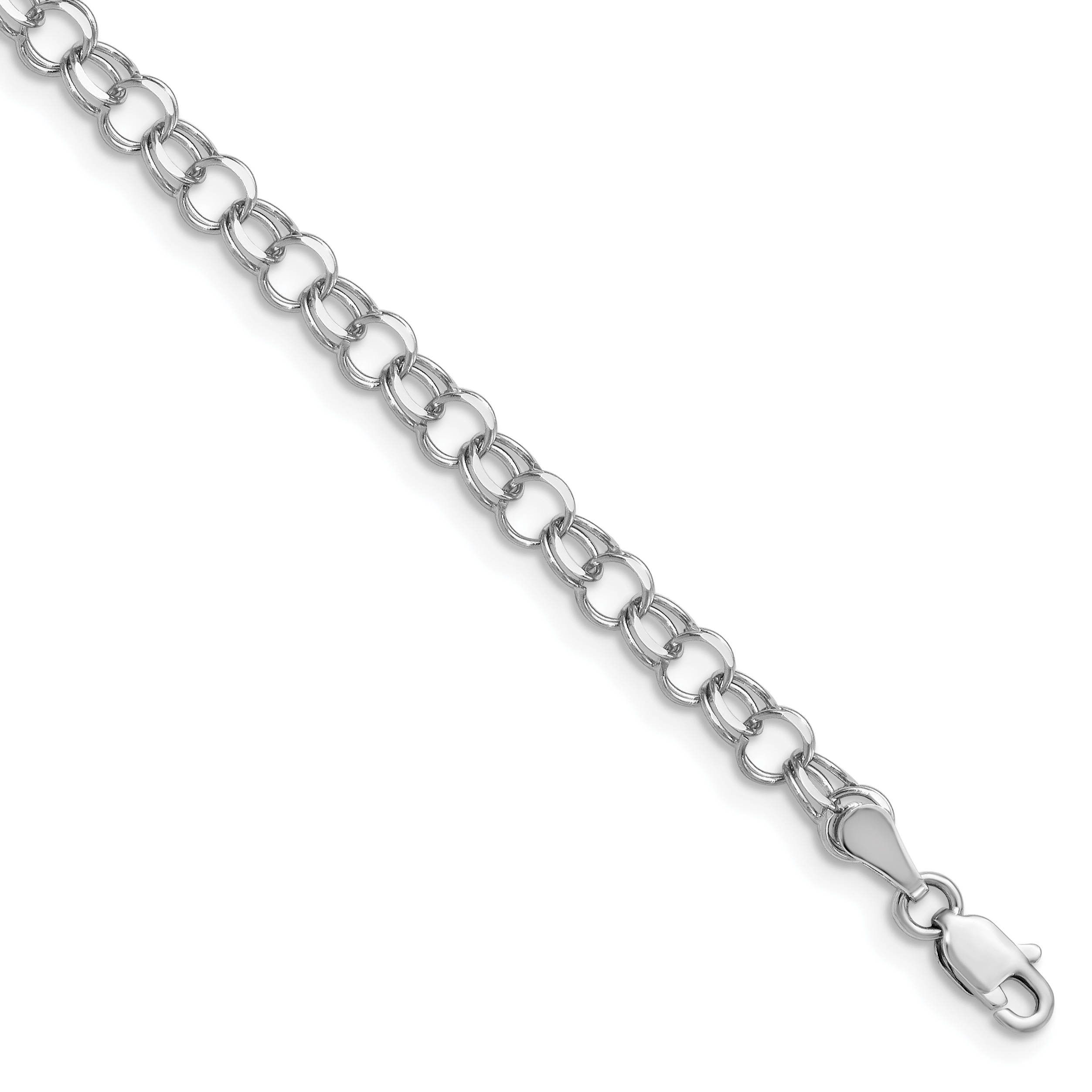 14k White Gold 4mm Solid Double Link 7 inch Charm Bracelet (WDO506-7)