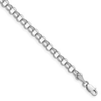 14K White Gold 4mm Solid Double Link Charm Bracelet, 7" view 1