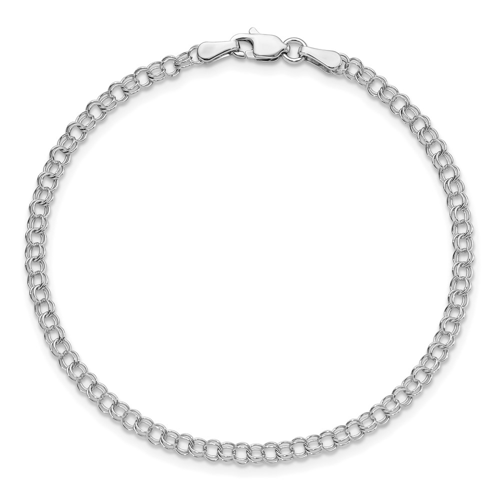 14k White Gold 3mm Solid Double Link 7 inch Charm Bracelet (WDO511-7)