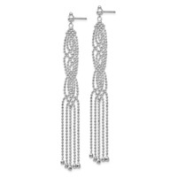 14K White Gold Fringe Beaded Chain Dangle French Hook Earrings view 2