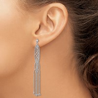 14K White Gold Fringe Beaded Chain Dangle French Hook Earrings view 3