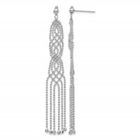 14K White Gold Fringe Beaded Chain Dangle French Hook Earrings view 1