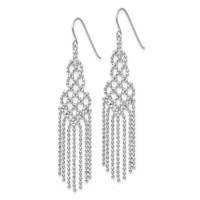 14K White Gold Fringe Beaded Chain Dangle French Hook Earrings view 2
