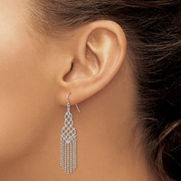 14K White Gold Fringe Beaded Chain Dangle French Hook Earrings view 3