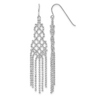 14K White Gold Fringe Beaded Chain Dangle French Hook Earrings view 1