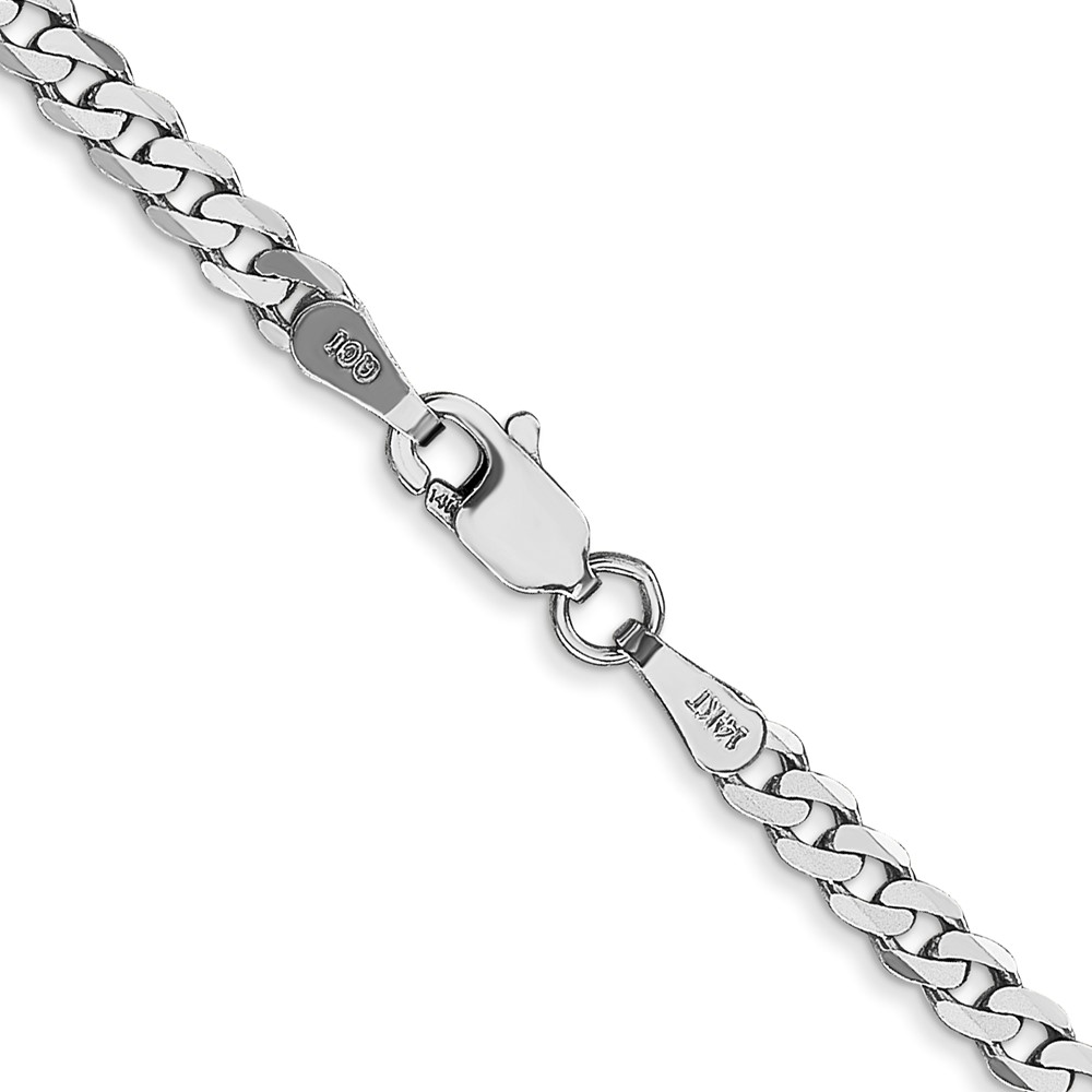 14K White Gold 24 inch 2.9mm Flat Beveled Curb with Lobster Clasp Chain (WFBU080-24)