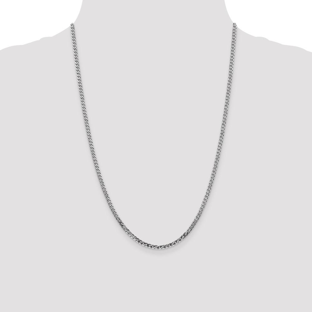 14K White Gold 24 inch 2.9mm Flat Beveled Curb with Lobster Clasp Chain (WFBU080-24)