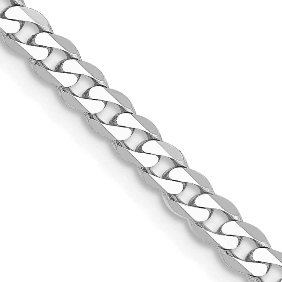 14K White Gold 26 inch 2.9mm Flat Beveled Curb with Lobster Clasp Chain (WFBU080-26)