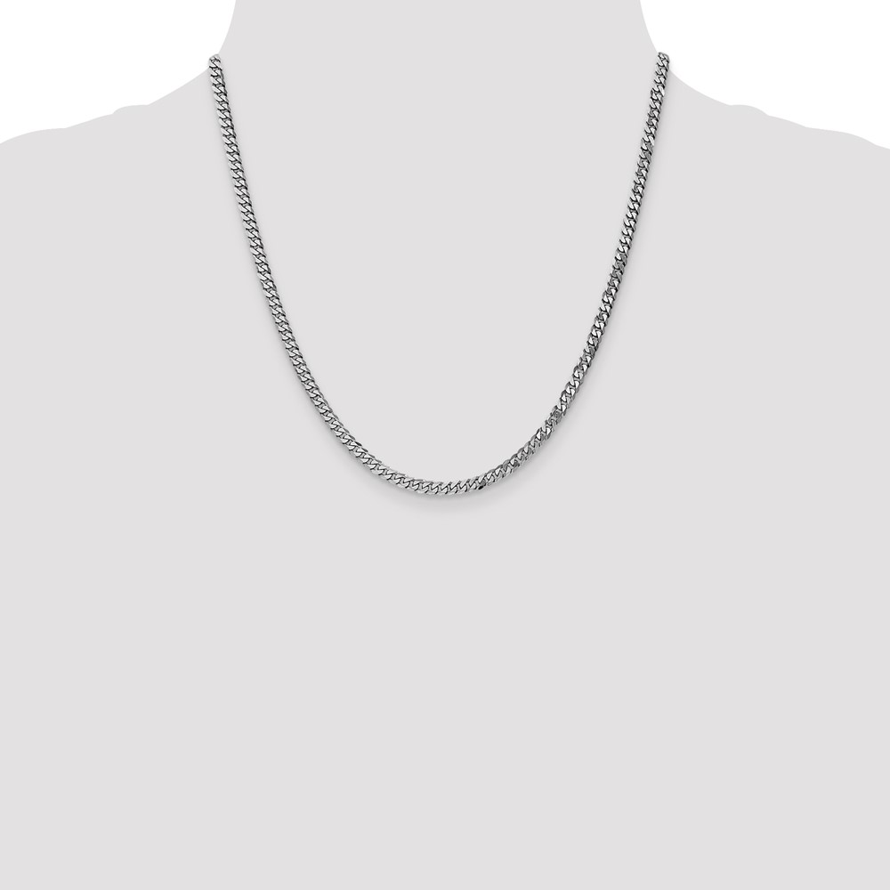 14K White Gold 20 inch 3.9mm Flat Beveled Curb with Lobster Clasp Chain (WFBU100-20)